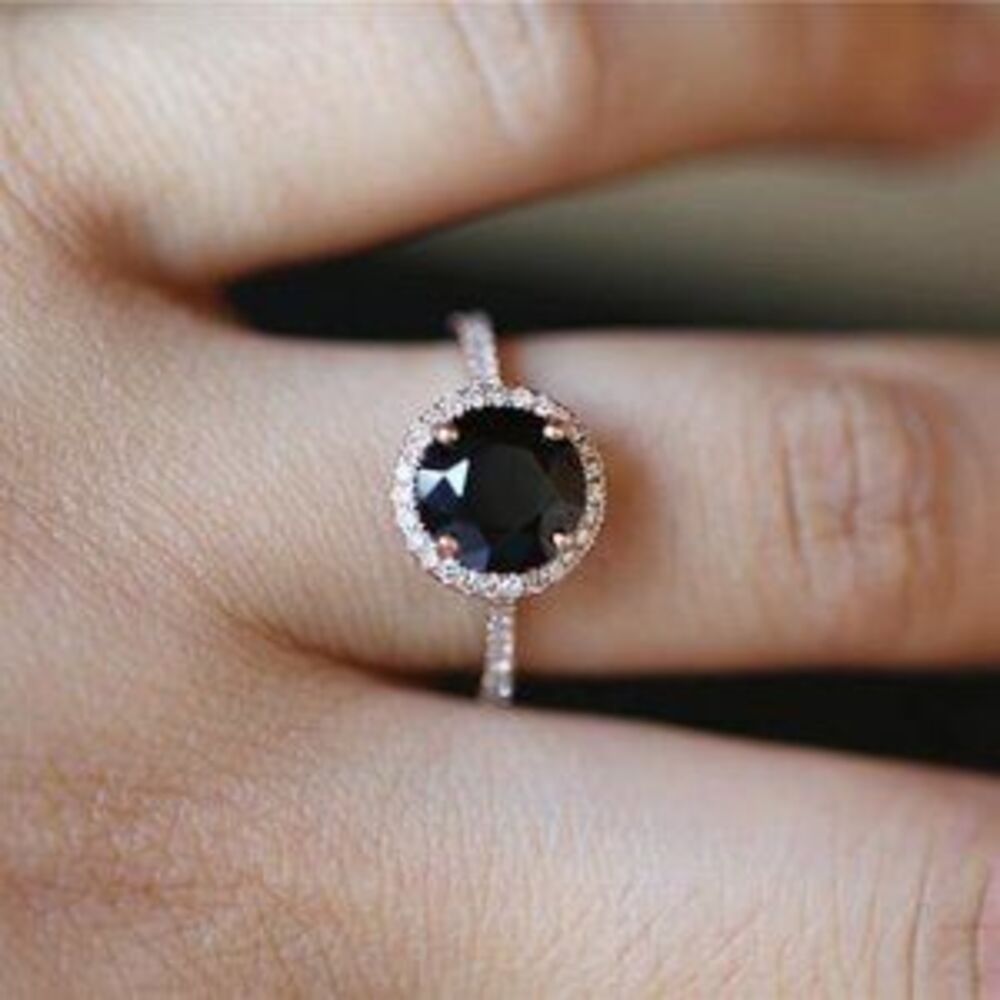 NEW 18K Rose Gold Diamond Halo Black Onyx Ring